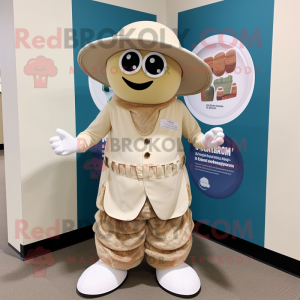 Tan Oyster mascot costume character dressed with a Romper and Hats