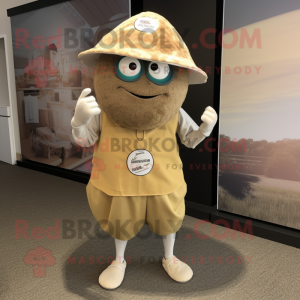 Tan Oyster mascot costume character dressed with a Romper and Hats