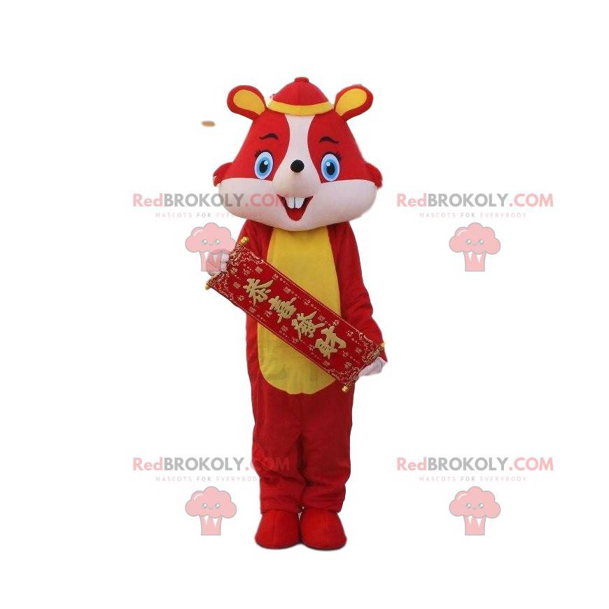 Rotes Mauskostüm im traditionellen chinesischen Kleid -