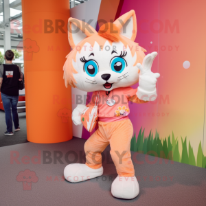 Peach Lynx mascot costume character dressed with a Culottes and Earrings