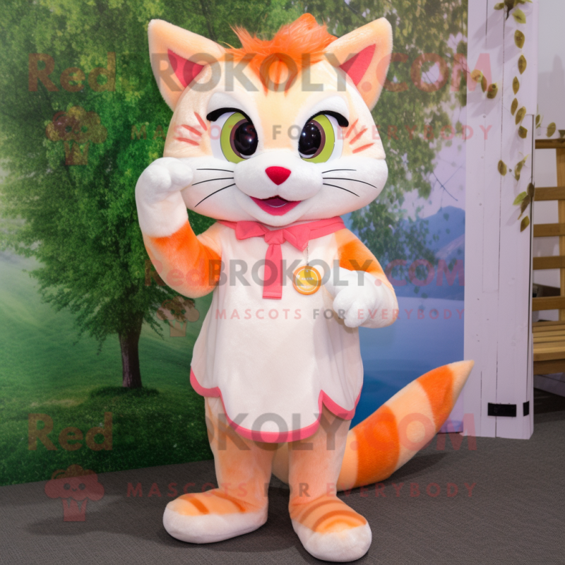 Peach Lynx mascot costume character dressed with a Culottes and Earrings