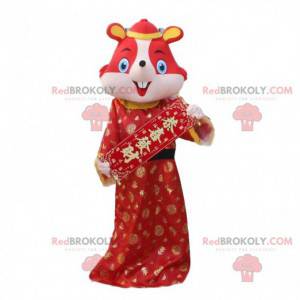 Traje de rato vermelho em vestido tradicional chinês -