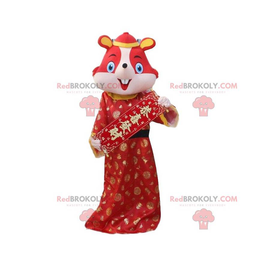 Rotes Mauskostüm im traditionellen chinesischen Kleid -