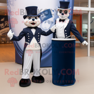 Navy Momentum mascot costume character dressed with a Tuxedo and Cummerbunds