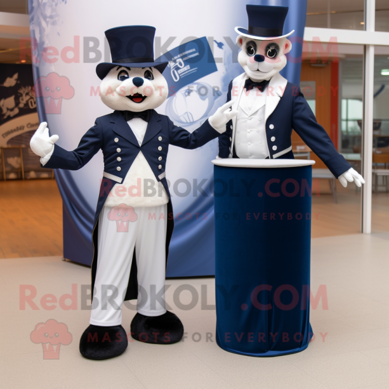 Navy Momentum mascot costume character dressed with a Tuxedo and Cummerbunds Navy Momentum mascot costume character dressed with a Tuxedo and Cummerbunds