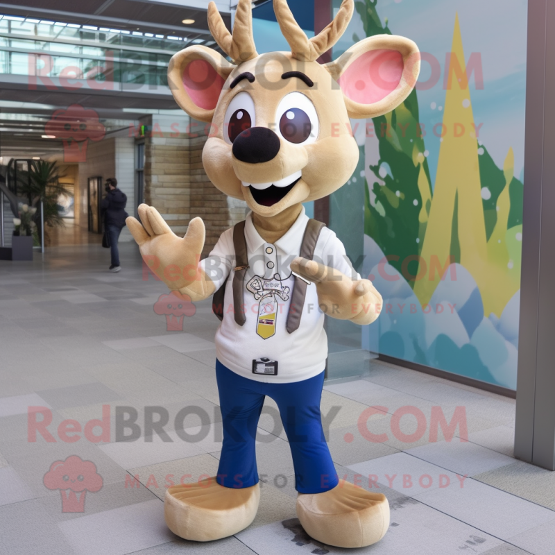 Beige Deer mascot costume character dressed with a Skinny Jeans and Shoe clips