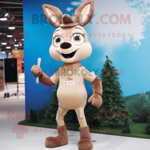 Beige Deer mascot costume character dressed with a Skinny Jeans and Shoe clips