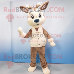 Beige Deer mascot costume character dressed with a Skinny Jeans and Shoe clips