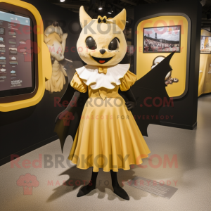Personaje de traje de mascota Gold Bat vestido con una falda y gemelos