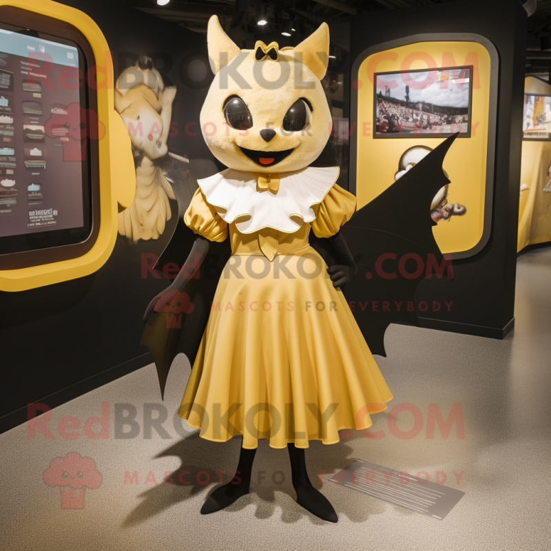 Gold Bat mascot costume character dressed with a Skirt and Cufflinks