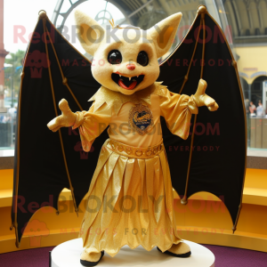 Gold Bat mascot costume character dressed with a Skirt and Cufflinks