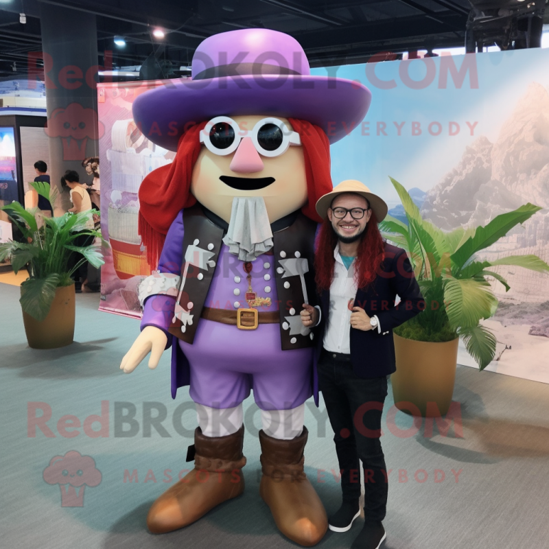 Lavender Pirate mascot costume character dressed with a Blazer and Eyeglasses