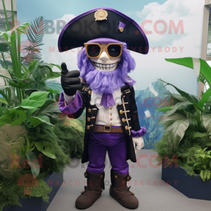 Lavendel pirat maskot kostume karakter klædt med en blazer og briller