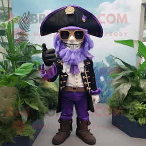 Lavender Pirate mascot costume character dressed with a Blazer and Eyeglasses