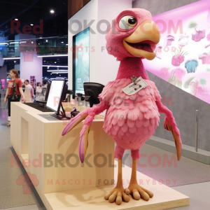 Pink Archeopteryx mascot costume character dressed with a Tank Top and Hairpins