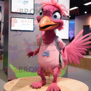 Pink Archeopteryx mascot costume character dressed with a Tank Top and Hairpins