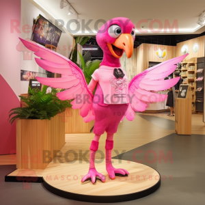 Pink Archeopteryx mascot costume character dressed with a Tank Top and Hairpins