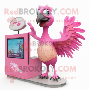 Pink Archeopteryx mascot costume character dressed with a Tank Top and Hairpins