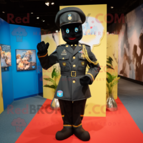 Black Army Soldier mascot costume character dressed with a Flare Jeans and Coin purses