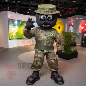 Black Army Soldier mascot costume character dressed with a Flare Jeans and Coin purses