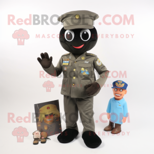 Black Army Soldier mascot costume character dressed with a Flare Jeans and Coin purses