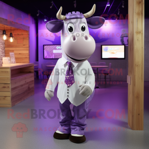 Purple Cow mascot costume character dressed with a Button-Up Shirt and Ties