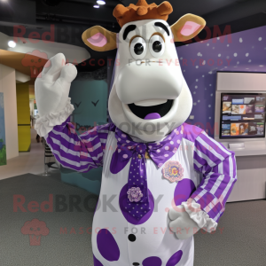 Purple Cow mascot costume character dressed with a Button-Up Shirt and Ties