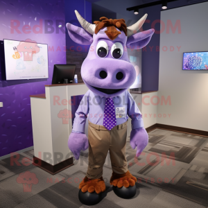 Purple Cow mascot costume character dressed with a Button-Up Shirt and Ties