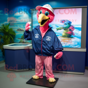 Navy Flamingo mascot costume character dressed with a Windbreaker and Hairpins