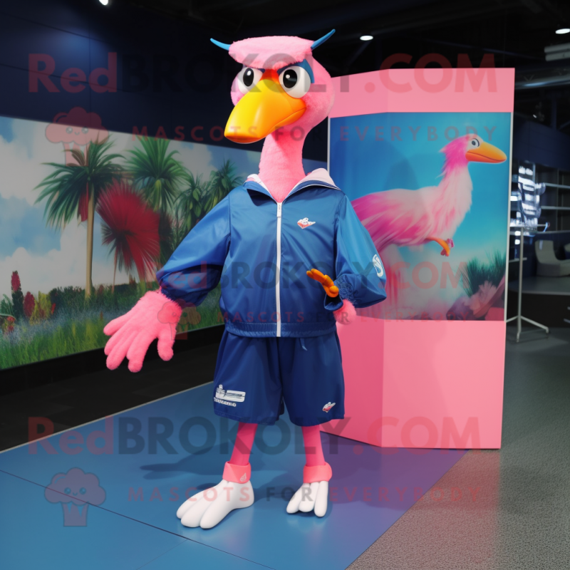 Navy Flamingo mascot costume character dressed with a Windbreaker and Hairpins