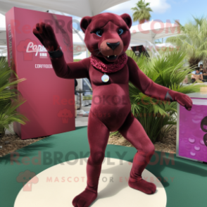 Maroon Panther mascot costume character dressed with a Bikini and Bracelets