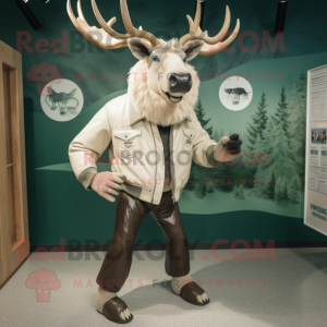 White Irish Elk mascot costume character dressed with a Leather Jacket and Cufflinks