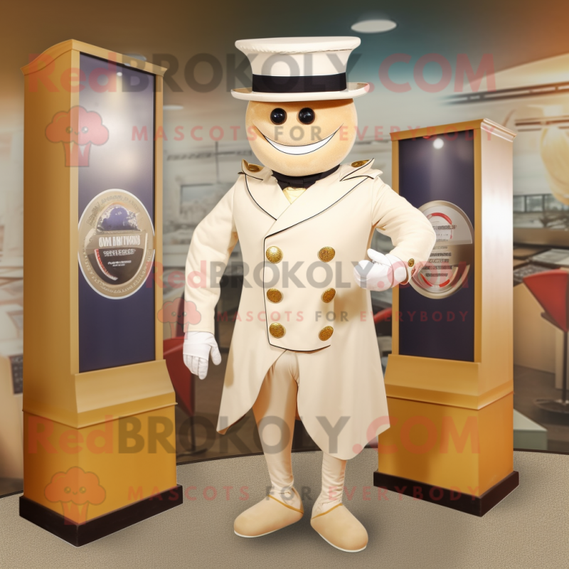 Beige Ring Master mascot costume character dressed with a Shorts and Hat pins