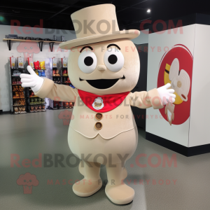 Beige Ring Master mascot costume character dressed with a Shorts and Hat pins