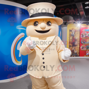 Beige Ring Master mascot costume character dressed with a Shorts and Hat pins