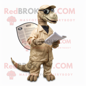 Tan Brachiosaurus maskot kostume karakter klædt med en vindjakke og læsebriller