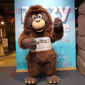 Brown Baboon mascot costume character dressed with a Mini Skirt and Mittens