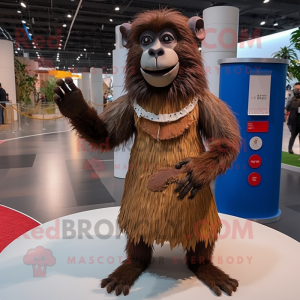 Brown Baboon mascot costume character dressed with a Mini Skirt and Mittens