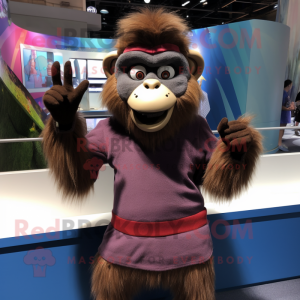 Brown Baboon mascot costume character dressed with a Mini Skirt and Mittens