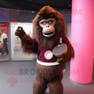 Brown Baboon mascot costume character dressed with a Mini Skirt and Mittens