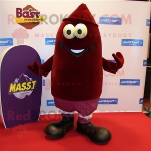 Maroon Squash mascot costume character dressed with a Blazer and Clutch bags