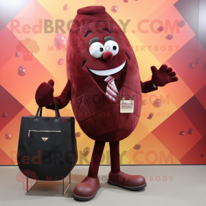 Maroon Squash mascot costume character dressed with a Blazer and Clutch bags