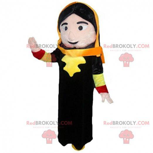 Traje de mulher oriental, mascote de mulher com véu -