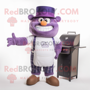 Lavender Bbq Ribs mascot costume character dressed with a Oxford Shirt and Foot pads