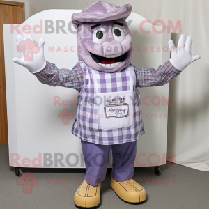 Lavender Bbq Ribs mascot costume character dressed with a Oxford Shirt and Foot pads