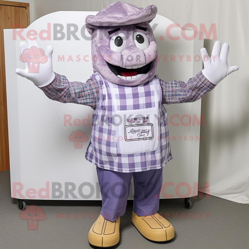 Lavender Bbq Ribs mascot costume character dressed with a Oxford Shirt and Foot pads Lavender Bbq Ribs mascot costume character dressed with a Oxford Shirt and Foot pads