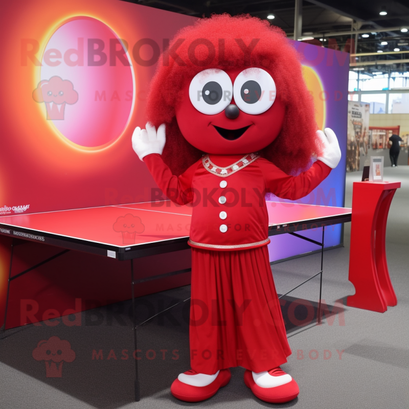 Red Ping Pong Table mascot costume character dressed with a A-Line Dress and Bracelets Red Ping Pong Table mascot costume character dressed with a A-Line Dress and Bracelets