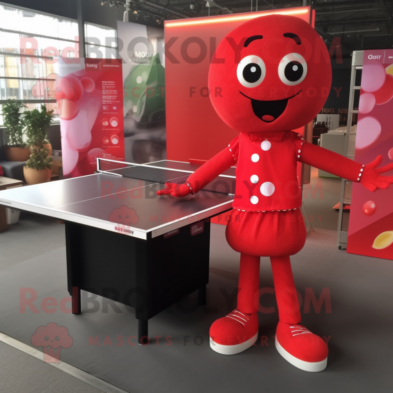 Red Ping Pong Table mascot costume character dressed with a A-Line Dress and Bracelets Red Ping Pong Table mascot costume character dressed with a A-Line Dress and Bracelets