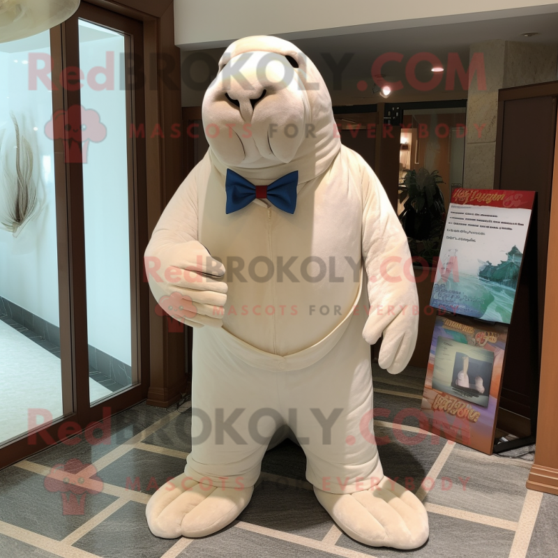 White Walrus mascot costume character dressed with a Long Sleeve Tee and Bow ties