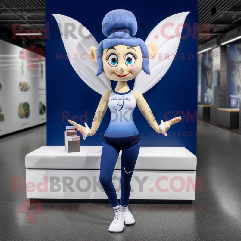 Navy Tooth Fairy mascot costume character dressed with a Yoga Pants and Hairpins